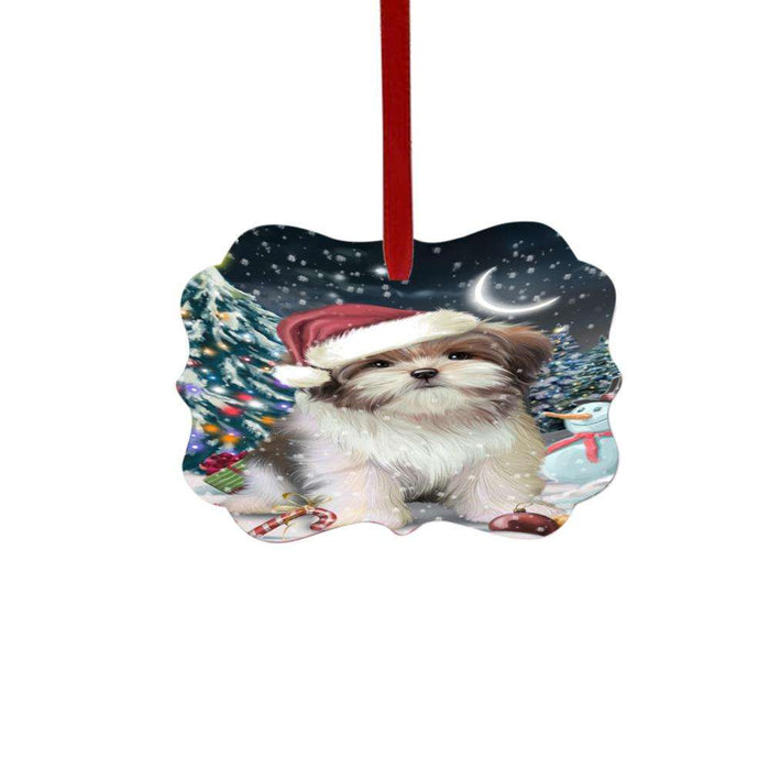Have a Holly Jolly Christmas Happy Holidays Malti Tzu Dog Double-Sided Photo Benelux Christmas Ornament LOR48310