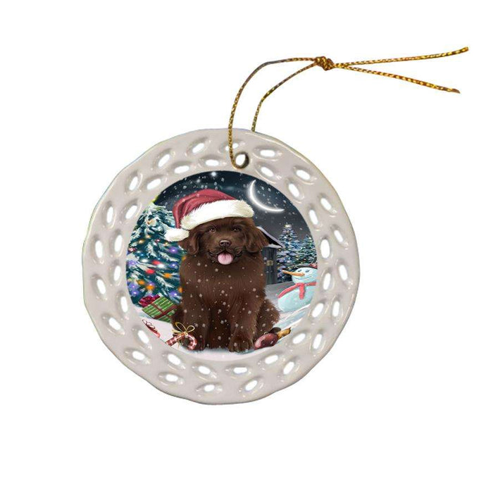 Have a Holly Jolly Christmas Happy Holidays Newfoundland Dog Ceramic Doily Ornament DPOR54244