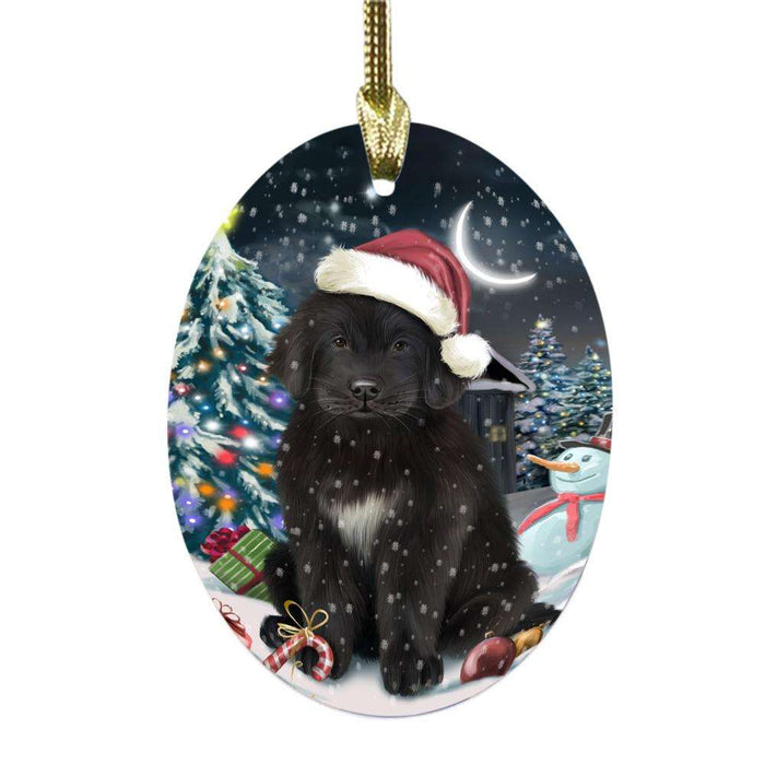 Have a Holly Jolly Christmas Happy Holidays Newfoundland Dog Oval Glass Christmas Ornament OGOR48324