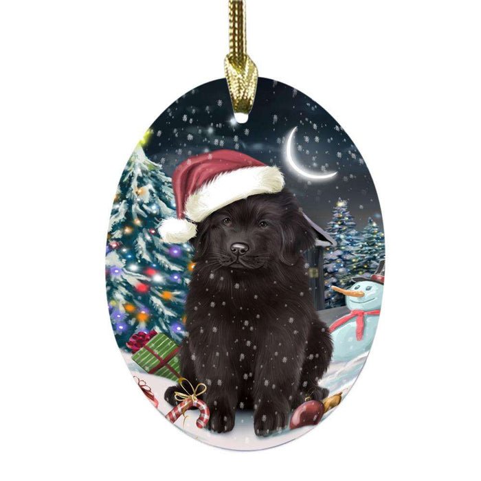 Have a Holly Jolly Christmas Happy Holidays Newfoundland Dog Oval Glass Christmas Ornament OGOR48325