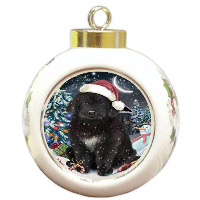 Have a Holly Jolly Christmas Happy Holidays Newfoundland Dog Round Ball Christmas Ornament RBPOR54241