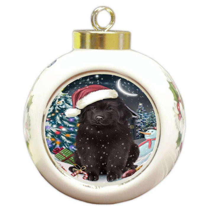 Have a Holly Jolly Christmas Happy Holidays Newfoundland Dog Round Ball Christmas Ornament RBPOR54242