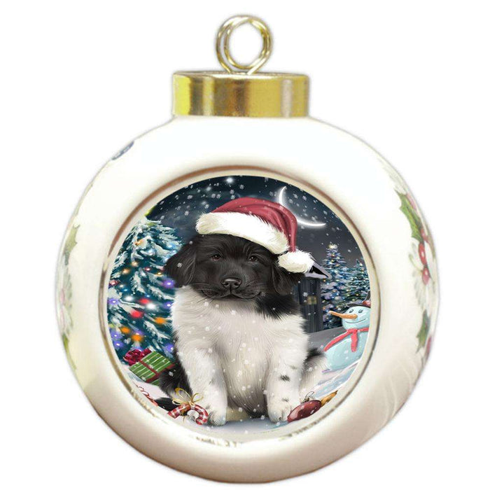 Have a Holly Jolly Christmas Happy Holidays Newfoundland Dog Round Ball Christmas Ornament RBPOR54243