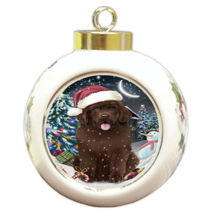 Have a Holly Jolly Christmas Happy Holidays Newfoundland Dog Round Ball Christmas Ornament RBPOR54244