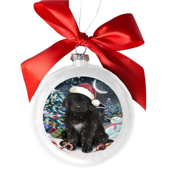 Have a Holly Jolly Christmas Happy Holidays Newfoundland Dog White Round Ball Christmas Ornament WBSOR48324
