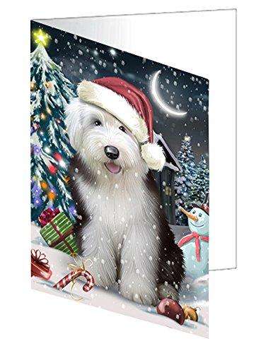 Have a Holly Jolly Christmas Happy Holidays Old English Sheepdog Dog Handmade Artwork Assorted Pets Greeting Cards and Note Cards with Envelopes for All Occasions and Holiday Seasons GCD535