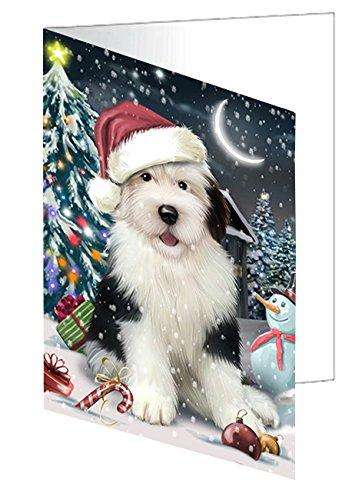 Have a Holly Jolly Christmas Happy Holidays Old English Sheepdog Dog Handmade Artwork Assorted Pets Greeting Cards and Note Cards with Envelopes for All Occasions and Holiday Seasons GCD540