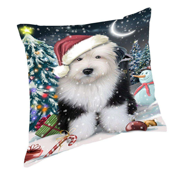 Have a Holly Jolly Christmas Happy Holidays Old English Sheepdog Dog Throw Pillow PIL496