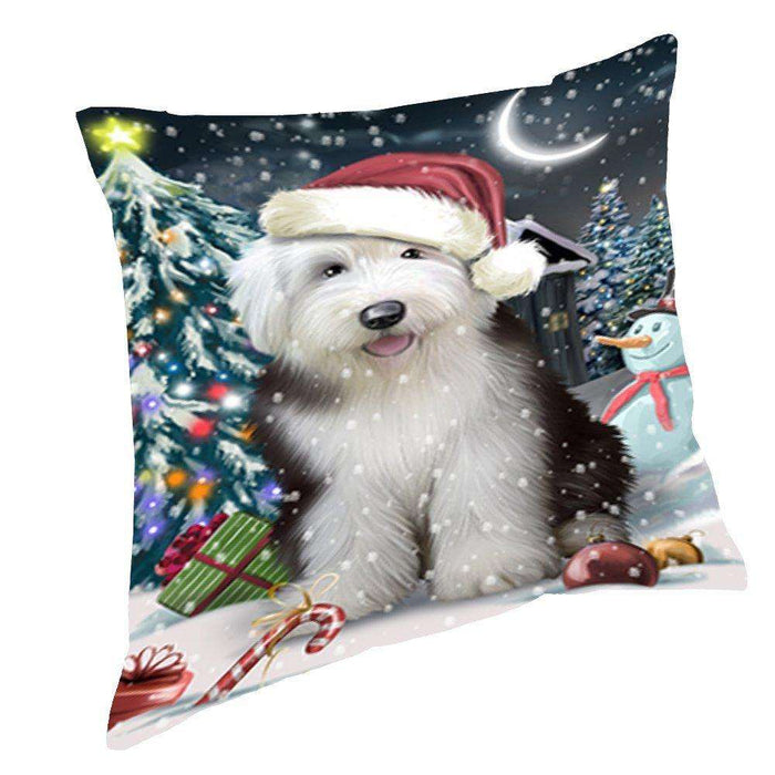 Have a Holly Jolly Christmas Happy Holidays Old English Sheepdog Dog Throw Pillow PIL500
