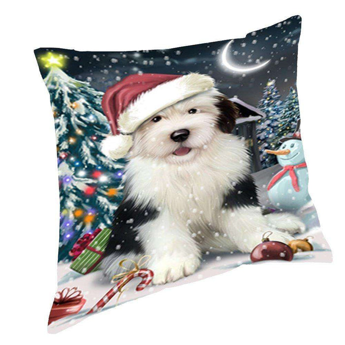 Have a Holly Jolly Christmas Happy Holidays Old English Sheepdog Dog Throw Pillow PIL504