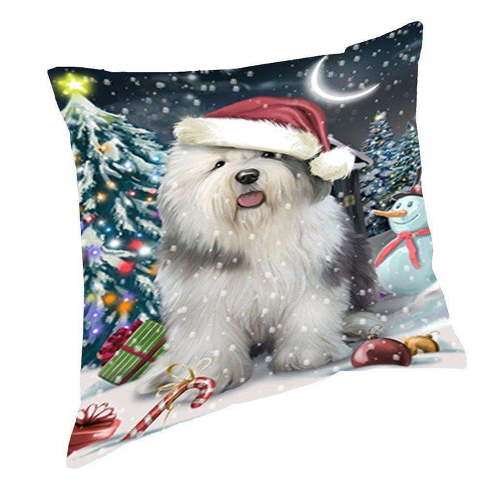 Have a Holly Jolly Christmas Happy Holidays Old English Sheepdog Dog Throw Pillow PIL508