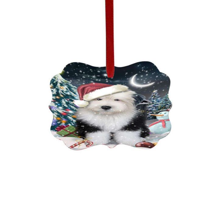 Have a Holly Jolly Christmas Happy Holidays Old English Sheepdog Double-Sided Photo Benelux Christmas Ornament LOR48176