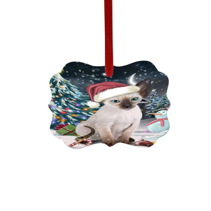 Have a Holly Jolly Christmas Happy Holidays Oriental Blue Point Siamese Cat Double-Sided Photo Benelux Christmas Ornament LOR48313