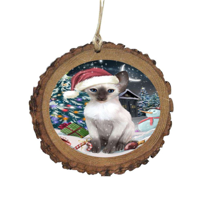 Have a Holly Jolly Christmas Happy Holidays Oriental Blue Point Siamese Cat Wooden Christmas Ornament WOR48314