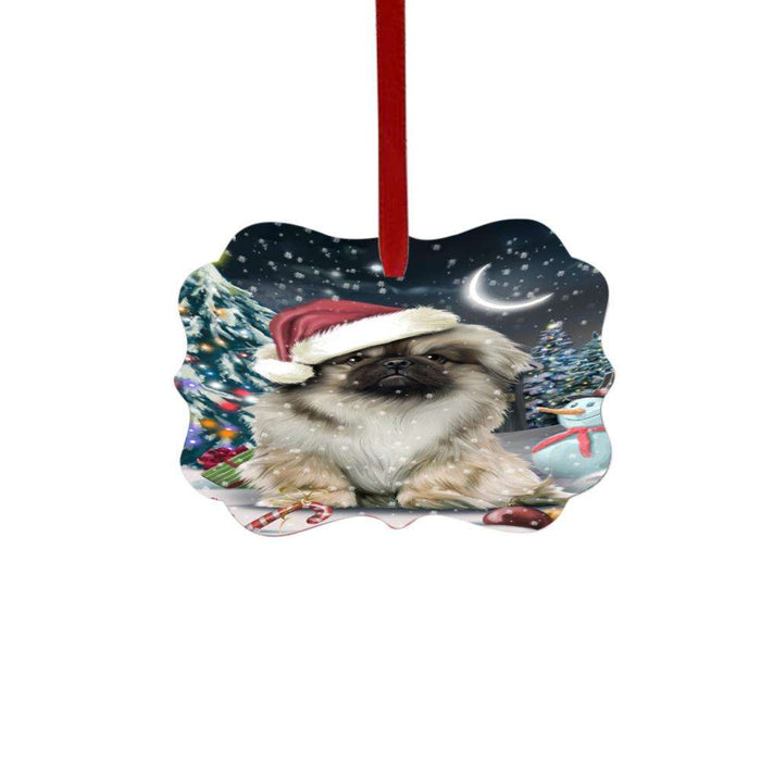 Have a Holly Jolly Christmas Happy Holidays Pekingese Dog Double-Sided Photo Benelux Christmas Ornament LOR48180
