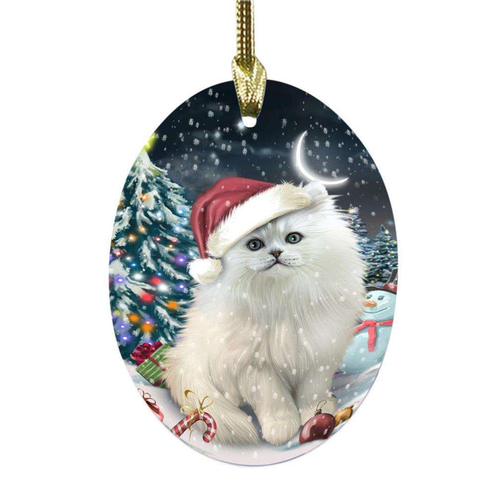 Have a Holly Jolly Christmas Happy Holidays Persian Cat Oval Glass Christmas Ornament OGOR48185
