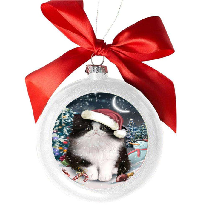Have a Holly Jolly Christmas Happy Holidays Persian Cat White Round Ball Christmas Ornament WBSOR48186