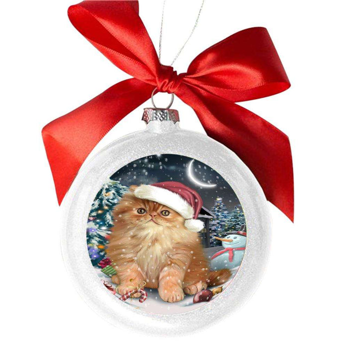 Have a Holly Jolly Christmas Happy Holidays Persian Cat White Round Ball Christmas Ornament WBSOR48187