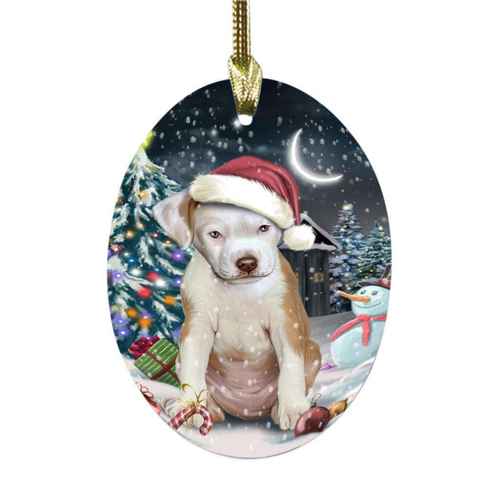 Have a Holly Jolly Christmas Happy Holidays Pit Bull Dog Oval Glass Christmas Ornament OGOR48188