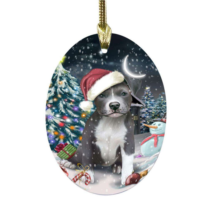 Have a Holly Jolly Christmas Happy Holidays Pit Bull Dog Oval Glass Christmas Ornament OGOR48190