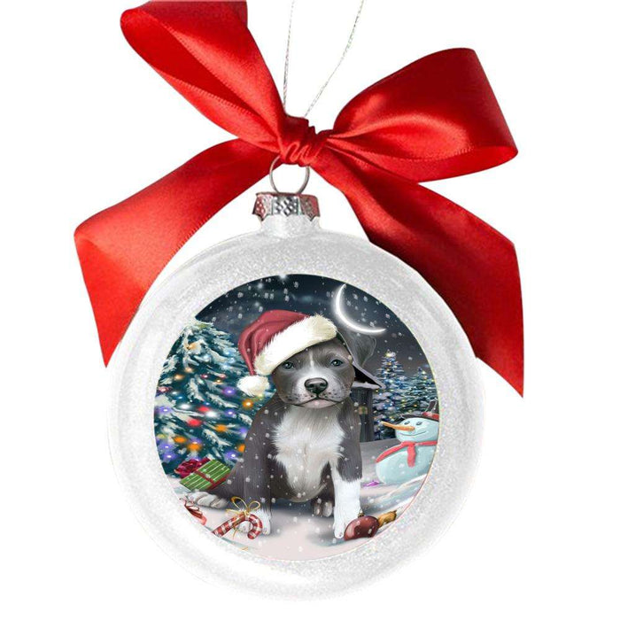 Have a Holly Jolly Christmas Happy Holidays Pit Bull Dog White Round Ball Christmas Ornament WBSOR48190