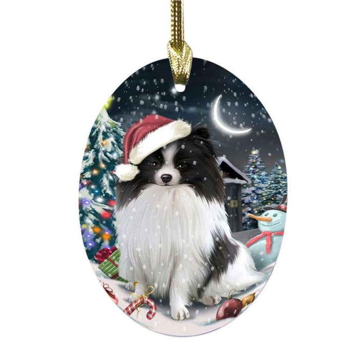 Have a Holly Jolly Christmas Happy Holidays Pomeranian Dog Oval Glass Christmas Ornament OGOR48193