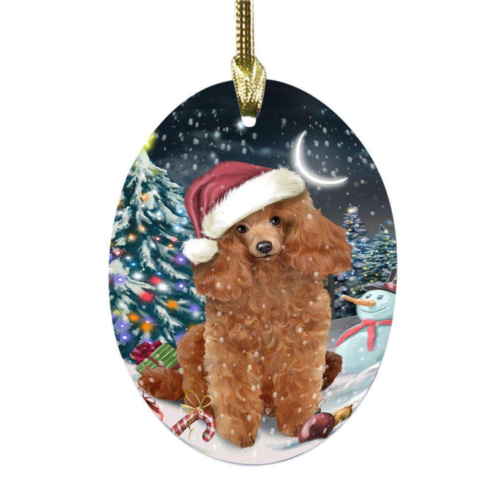 Have a Holly Jolly Christmas Happy Holidays Poodle Dog Oval Glass Christmas Ornament OGOR48196