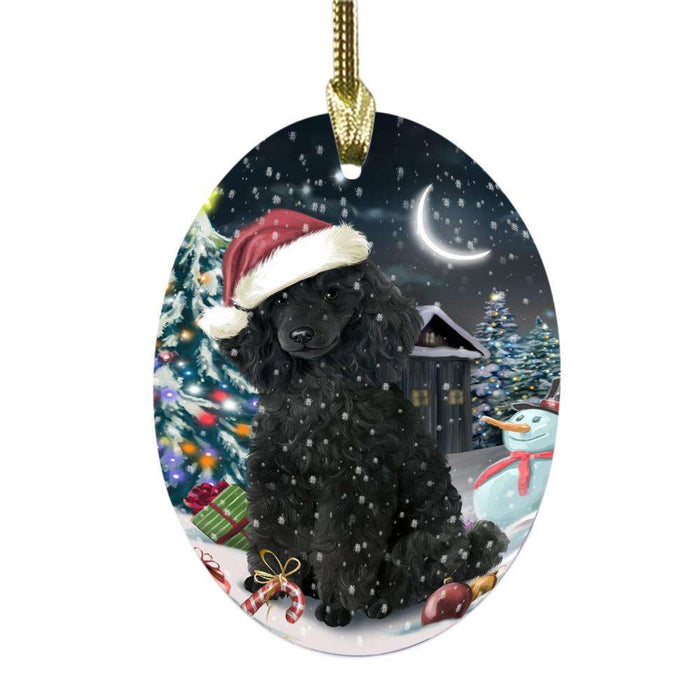 Have a Holly Jolly Christmas Happy Holidays Poodle Dog Oval Glass Christmas Ornament OGOR48197