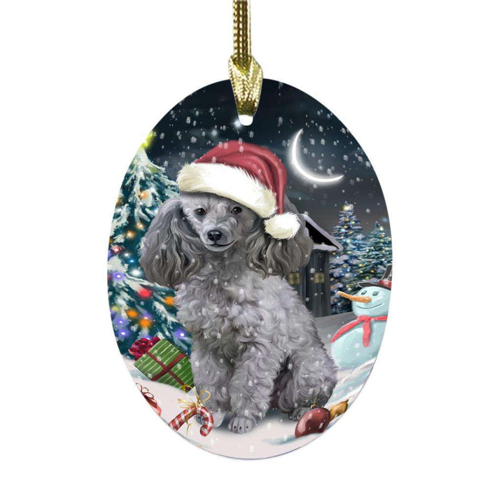 Have a Holly Jolly Christmas Happy Holidays Poodle Dog Oval Glass Christmas Ornament OGOR48198