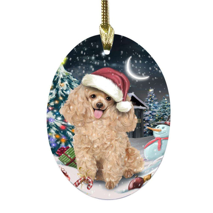 Have a Holly Jolly Christmas Happy Holidays Poodle Dog Oval Glass Christmas Ornament OGOR48199