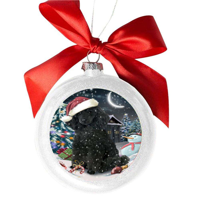 Have a Holly Jolly Christmas Happy Holidays Poodle Dog White Round Ball Christmas Ornament WBSOR48197