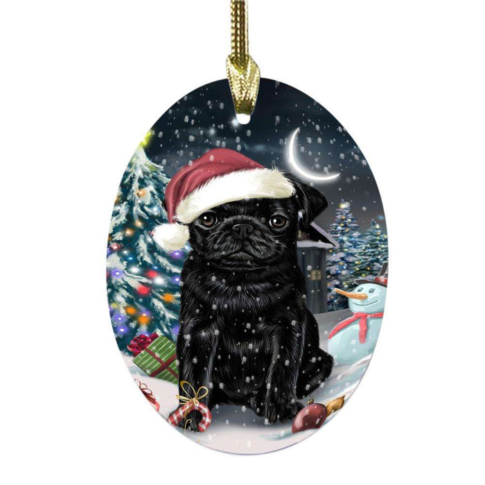 Have a Holly Jolly Christmas Happy Holidays Pug Dog Oval Glass Christmas Ornament OGOR48319
