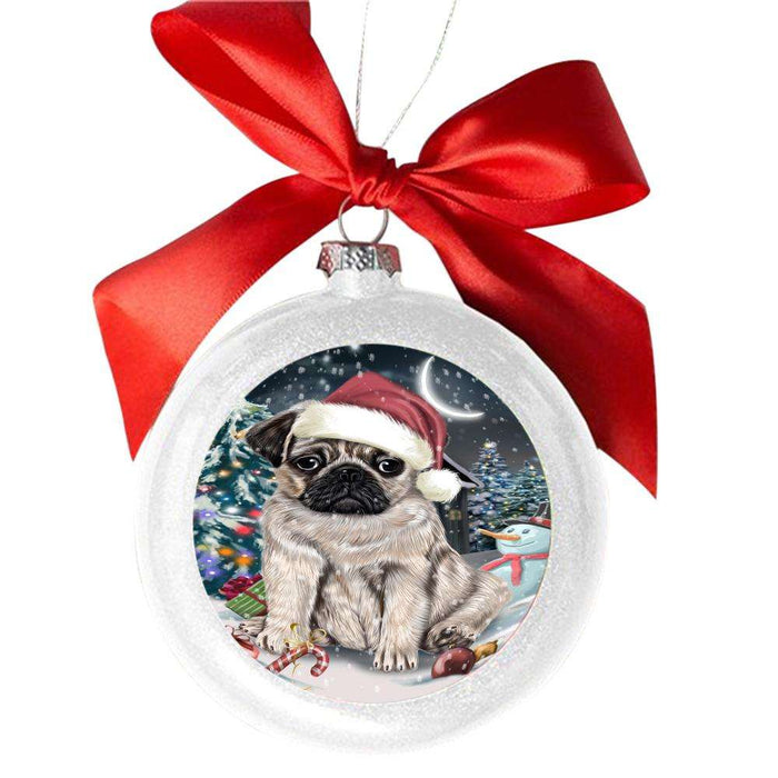 Have a Holly Jolly Christmas Happy Holidays Pug Dog White Round Ball Christmas Ornament WBSOR48316