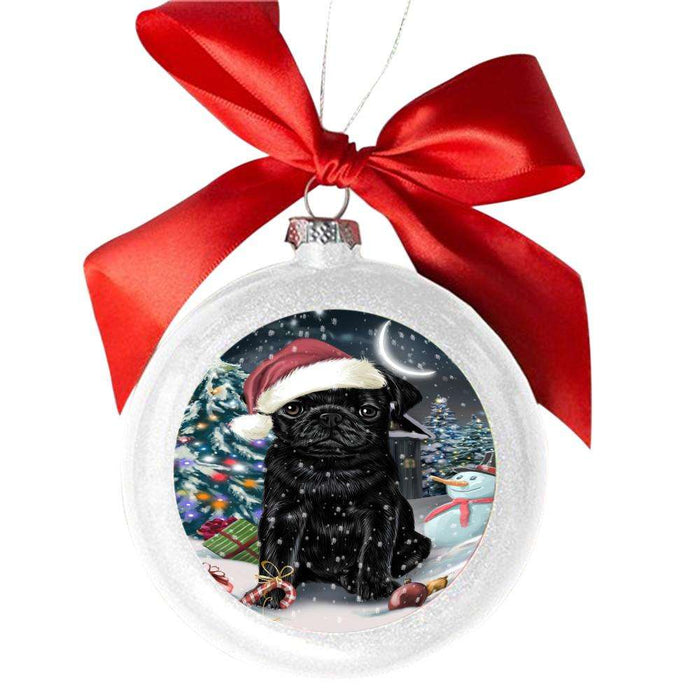 Have a Holly Jolly Christmas Happy Holidays Pug Dog White Round Ball Christmas Ornament WBSOR48319