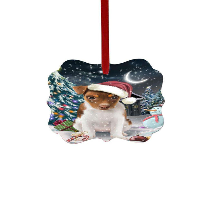 Have a Holly Jolly Christmas Happy Holidays Rat Terrier Dog Double-Sided Photo Benelux Christmas Ornament LOR48201