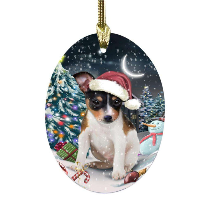 Have a Holly Jolly Christmas Happy Holidays Rat Terrier Dog Oval Glass Christmas Ornament OGOR48200