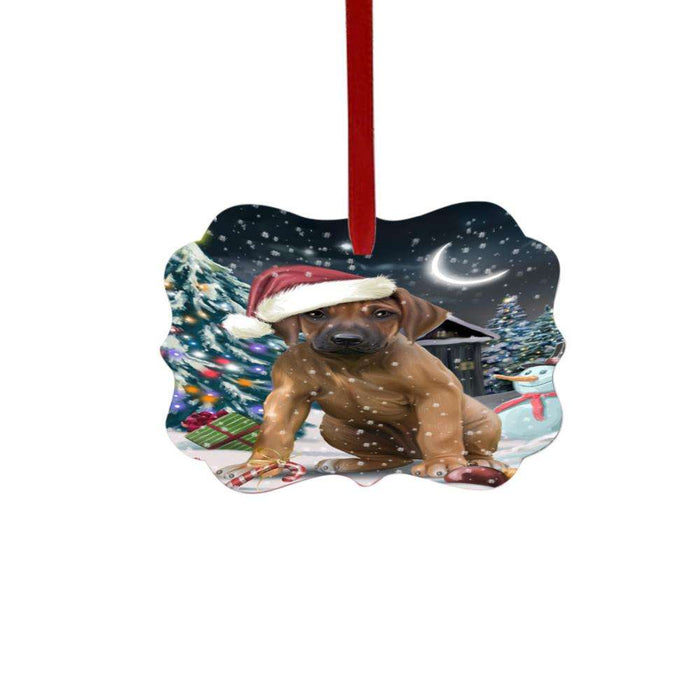 Have a Holly Jolly Christmas Happy Holidays Rhodesian Ridgeback Dog Double-Sided Photo Benelux Christmas Ornament LOR48205