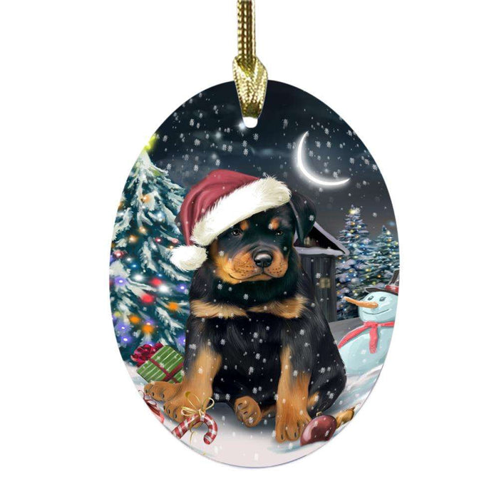 Have a Holly Jolly Christmas Happy Holidays Rottweiler Dog Oval Glass Christmas Ornament OGOR48208