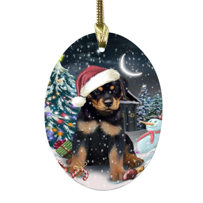 Have a Holly Jolly Christmas Happy Holidays Rottweiler Dog Oval Glass Christmas Ornament OGOR48209