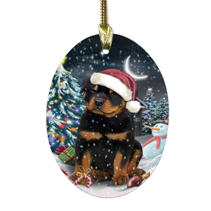 Have a Holly Jolly Christmas Happy Holidays Rottweiler Dog Oval Glass Christmas Ornament OGOR48210