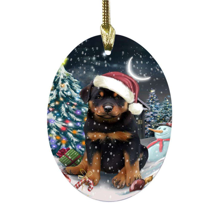 Have a Holly Jolly Christmas Happy Holidays Rottweiler Dog Oval Glass Christmas Ornament OGOR48211