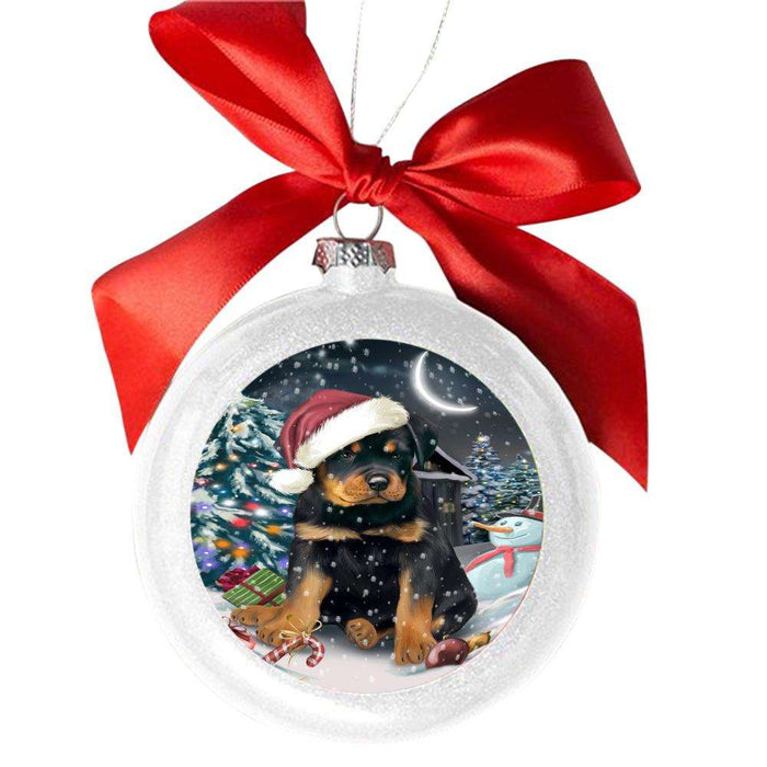 Have a Holly Jolly Christmas Happy Holidays Rottweiler Dog White Round Ball Christmas Ornament WBSOR48208