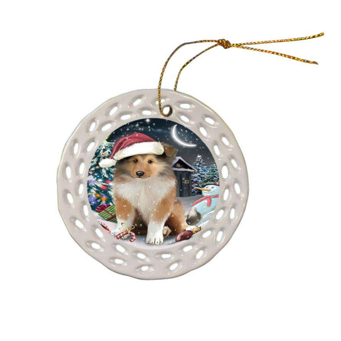 Have a Holly Jolly Christmas Happy Holidays Rough Collie Dog Ceramic Doily Ornament DPOR54245