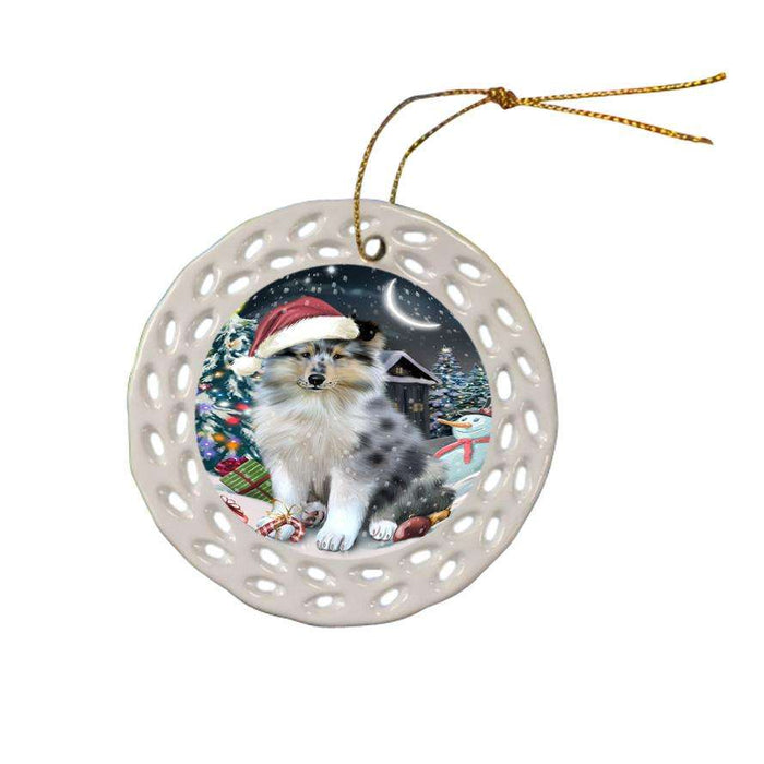 Have a Holly Jolly Christmas Happy Holidays Rough Collie Dog Ceramic Doily Ornament DPOR54246