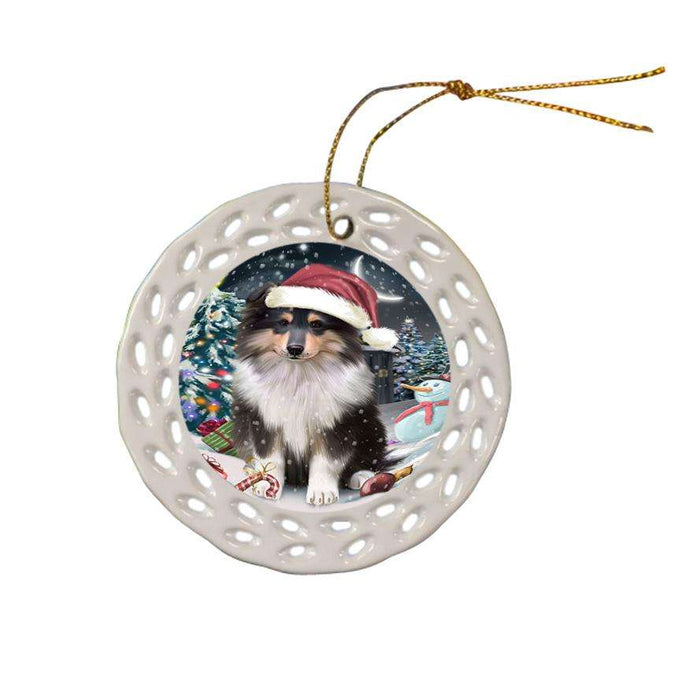 Have a Holly Jolly Christmas Happy Holidays Rough Collie Dog Ceramic Doily Ornament DPOR54247