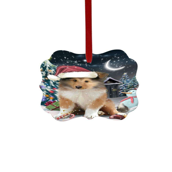 Have a Holly Jolly Christmas Happy Holidays Rough Collie Dog Double-Sided Photo Benelux Christmas Ornament LOR48320