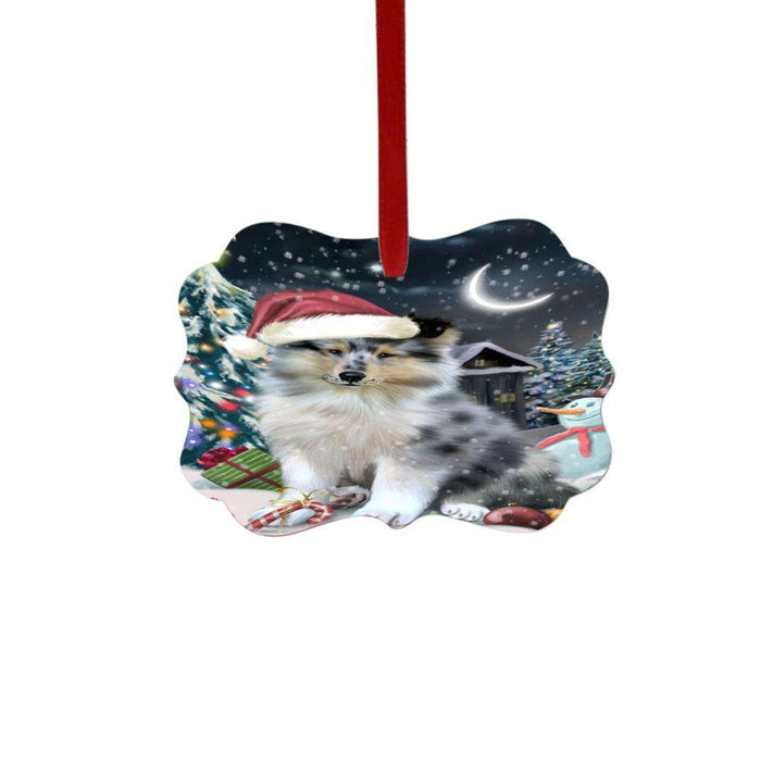 Have a Holly Jolly Christmas Happy Holidays Rough Collie Dog Double-Sided Photo Benelux Christmas Ornament LOR48321