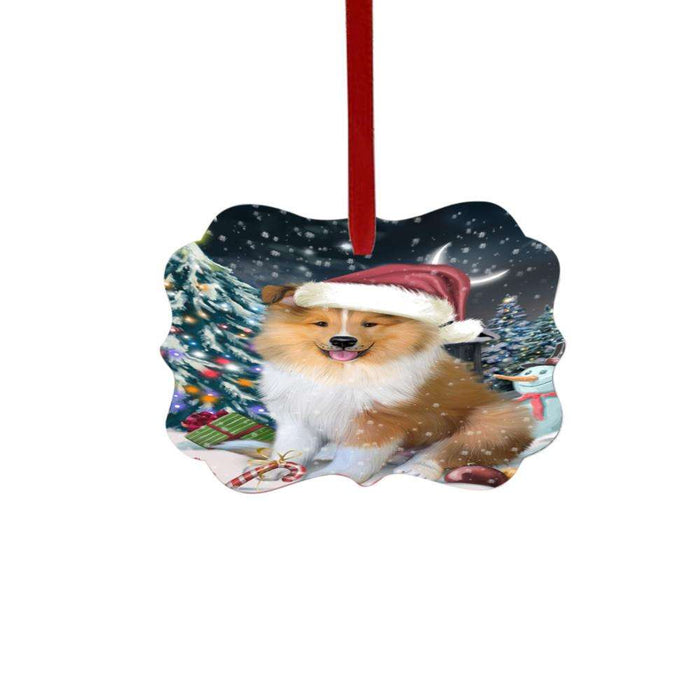 Have a Holly Jolly Christmas Happy Holidays Rough Collie Dog Double-Sided Photo Benelux Christmas Ornament LOR48323