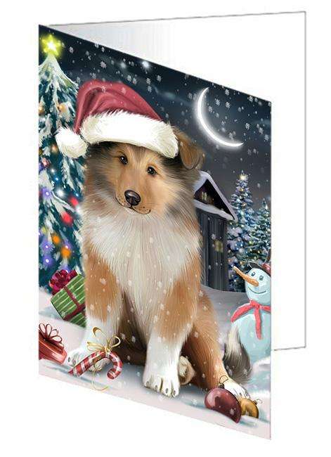 Have a Holly Jolly Christmas Happy Holidays Rough Collie Dog Handmade Artwork Assorted Pets Greeting Cards and Note Cards with Envelopes for All Occasions and Holiday Seasons GCD66764