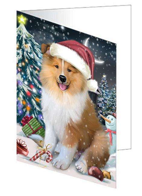 Have a Holly Jolly Christmas Happy Holidays Rough Collie Dog Handmade Artwork Assorted Pets Greeting Cards and Note Cards with Envelopes for All Occasions and Holiday Seasons GCD66773